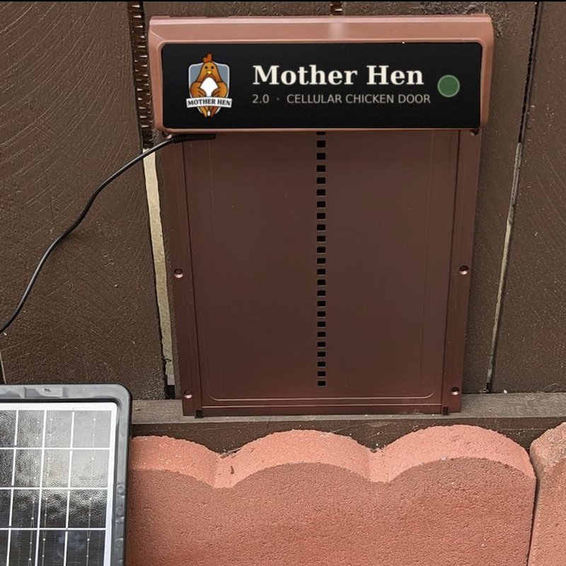 Mother Hen 2.0 prototype chicken door with its solar kit